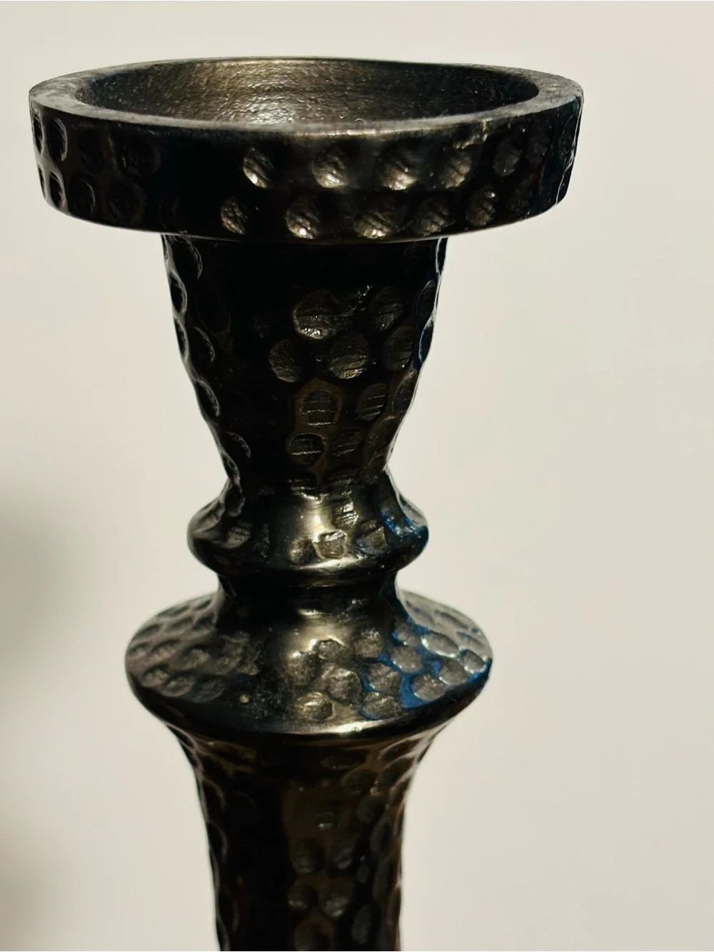 Vintage Pottery Barn Seville Hammered Bronze Black Tapered Candlestick Pair